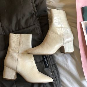Matisse white crocodile block heel boots
